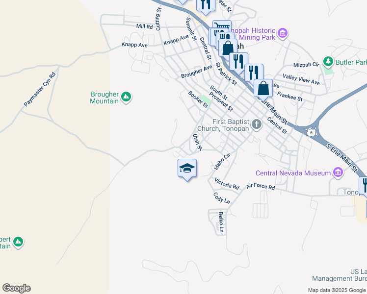 map of restaurants, bars, coffee shops, grocery stores, and more near 2 Montana Street in Tonopah