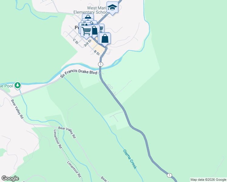 map of restaurants, bars, coffee shops, grocery stores, and more near 10914 California 1 in Point Reyes Station