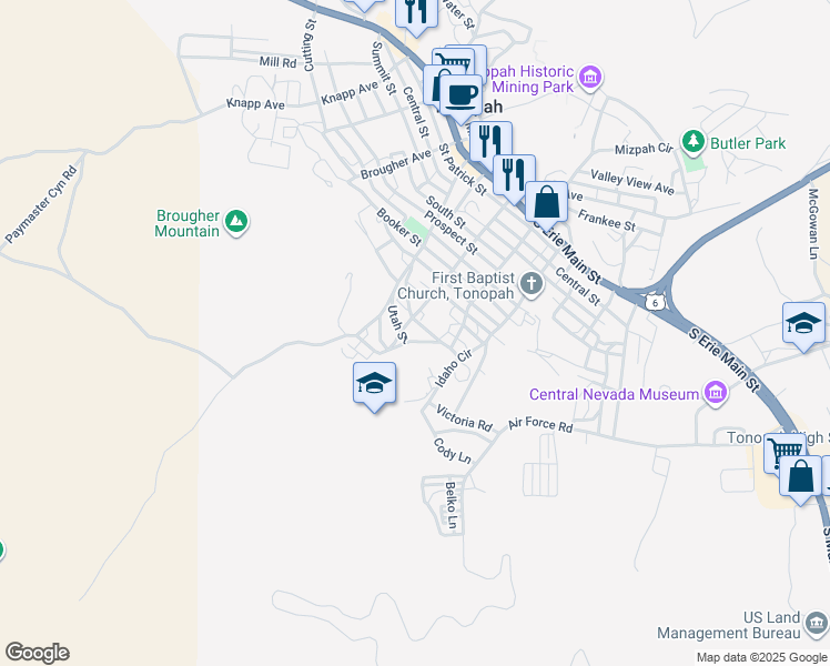 map of restaurants, bars, coffee shops, grocery stores, and more near 310 Arizona Street in Tonopah