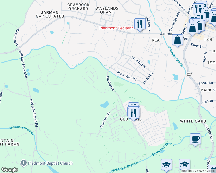 map of restaurants, bars, coffee shops, grocery stores, and more near 6406 Woodbourne Lane in Crozet