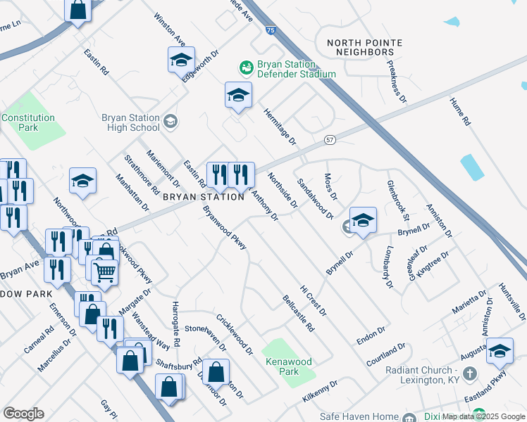map of restaurants, bars, coffee shops, grocery stores, and more near 430 Saint Anthony Drive in Lexington