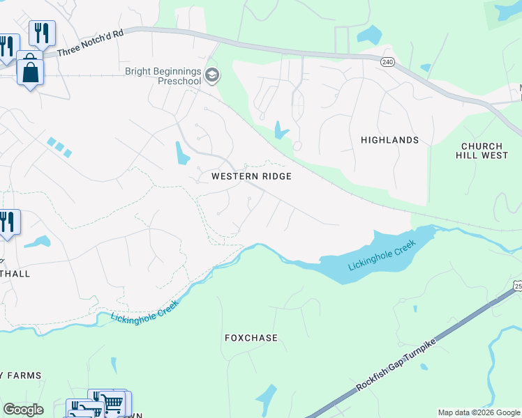 map of restaurants, bars, coffee shops, grocery stores, and more near 955 Fairwinds Ln in Crozet
