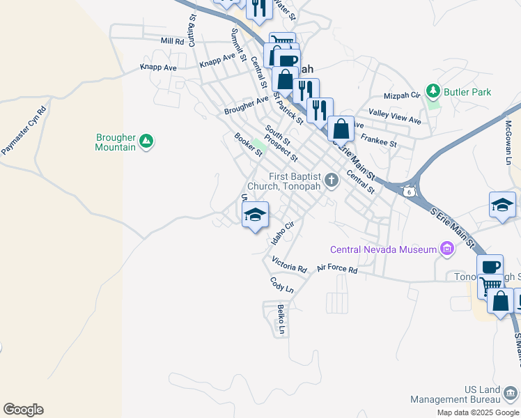 map of restaurants, bars, coffee shops, grocery stores, and more near 310 Arizona Street in Tonopah