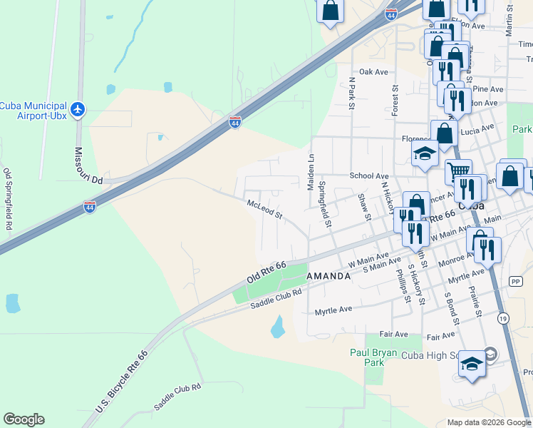 map of restaurants, bars, coffee shops, grocery stores, and more near 102 Allie Drive in Cuba