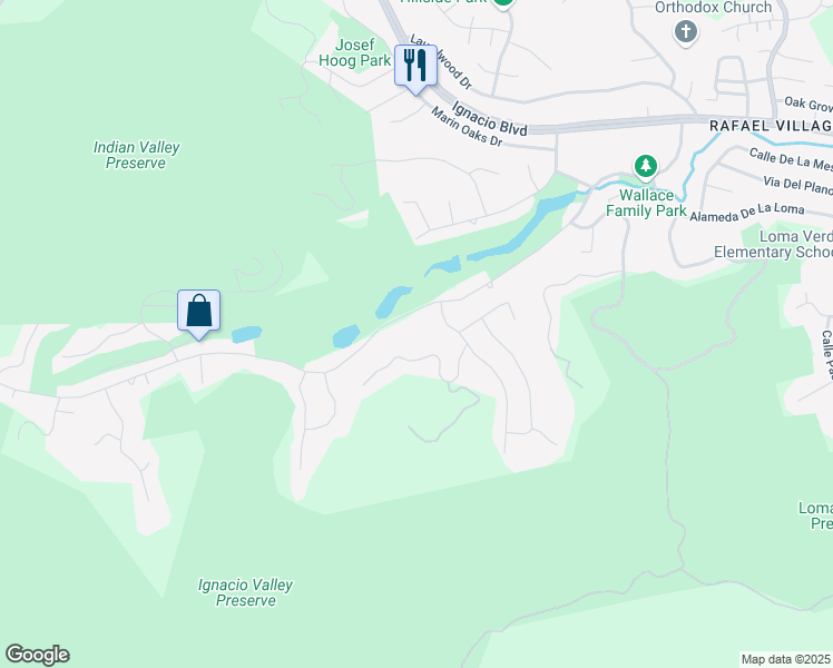 map of restaurants, bars, coffee shops, grocery stores, and more near 6 Carnoustie Drive in Novato