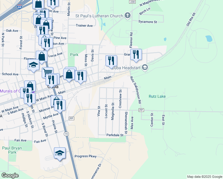 map of restaurants, bars, coffee shops, grocery stores, and more near 402 Magnolia Street in Cuba
