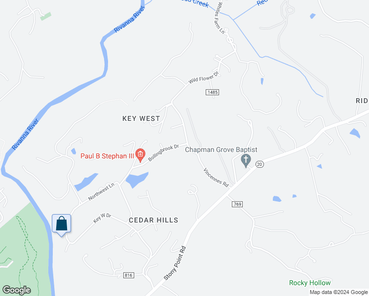 map of restaurants, bars, coffee shops, grocery stores, and more near 122 Bollingbrook Drive in Charlottesville