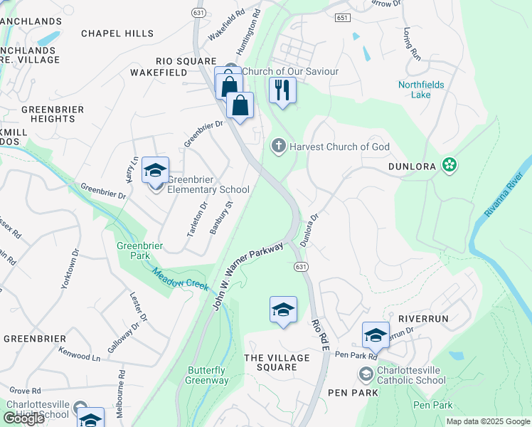 map of restaurants, bars, coffee shops, grocery stores, and more near 1000 Rio Road East in Charlottesville