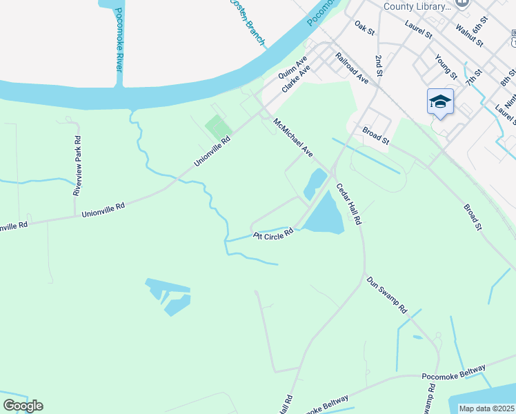map of restaurants, bars, coffee shops, grocery stores, and more near 1826 Pit Circle Road in Pocomoke City