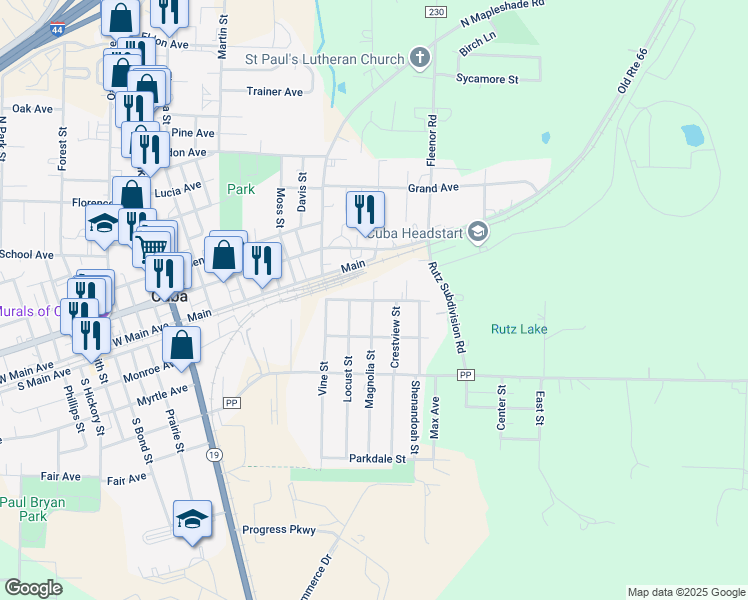 map of restaurants, bars, coffee shops, grocery stores, and more near 402 Magnolia Street in Cuba
