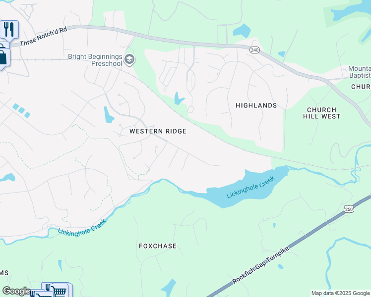 map of restaurants, bars, coffee shops, grocery stores, and more near 4974 Lake Tree Lane in Crozet