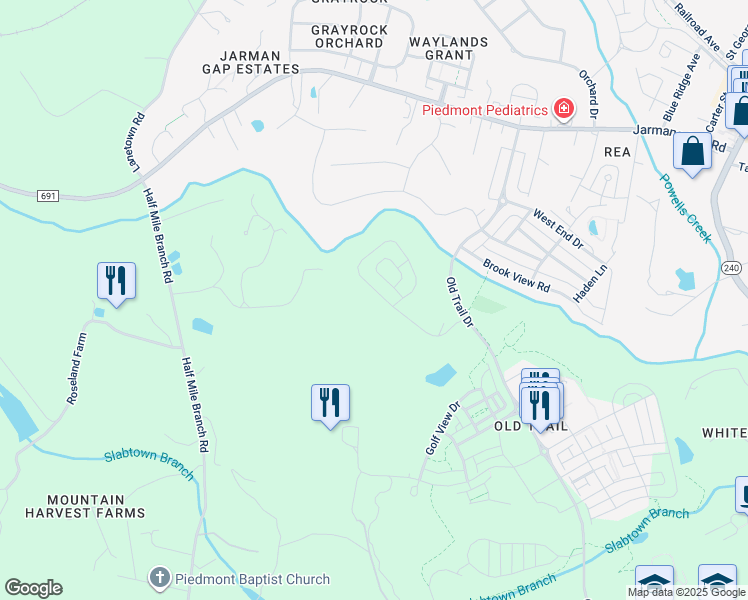 map of restaurants, bars, coffee shops, grocery stores, and more near 6511 Woodbourne Lane in Crozet