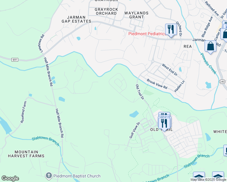 map of restaurants, bars, coffee shops, grocery stores, and more near 6511 Woodbourne Lane in Crozet