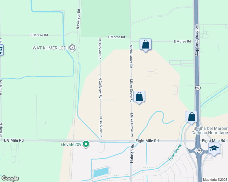 map of restaurants, bars, coffee shops, grocery stores, and more near 11128 North Golfview Road in Lodi