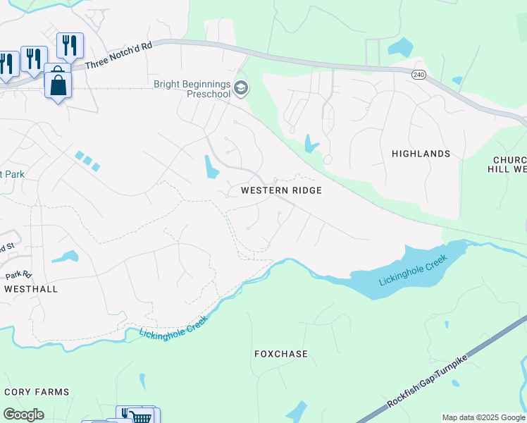 map of restaurants, bars, coffee shops, grocery stores, and more near 5044 Clearfields Court in Crozet