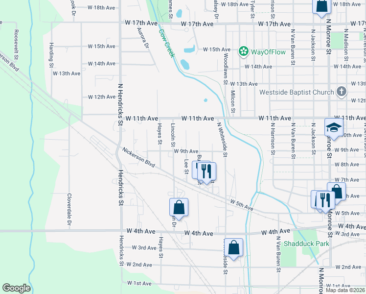 map of restaurants, bars, coffee shops, grocery stores, and more near 901 Lee Street in Hutchinson