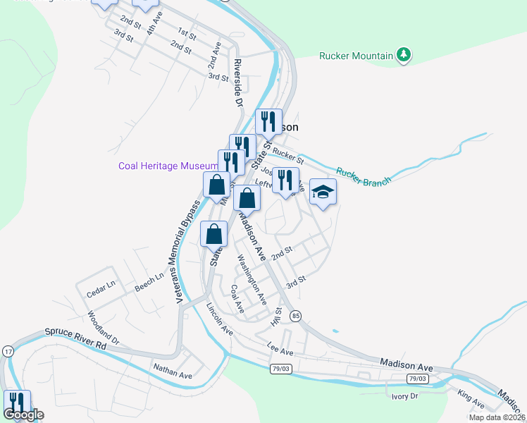 map of restaurants, bars, coffee shops, grocery stores, and more near 1-9 West Ave in Madison