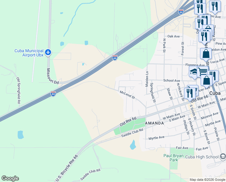 map of restaurants, bars, coffee shops, grocery stores, and more near 125 Pear Tree Lane in Cuba