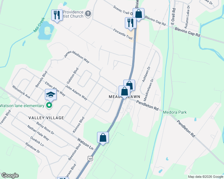 map of restaurants, bars, coffee shops, grocery stores, and more near 6706 Pendleton Road in Louisville