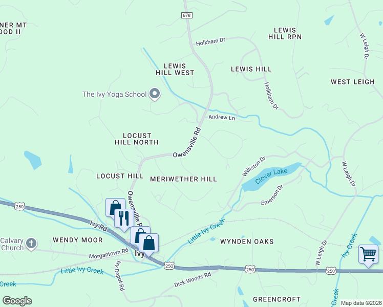 map of restaurants, bars, coffee shops, grocery stores, and more near 985 Owensville Road in Charlottesville