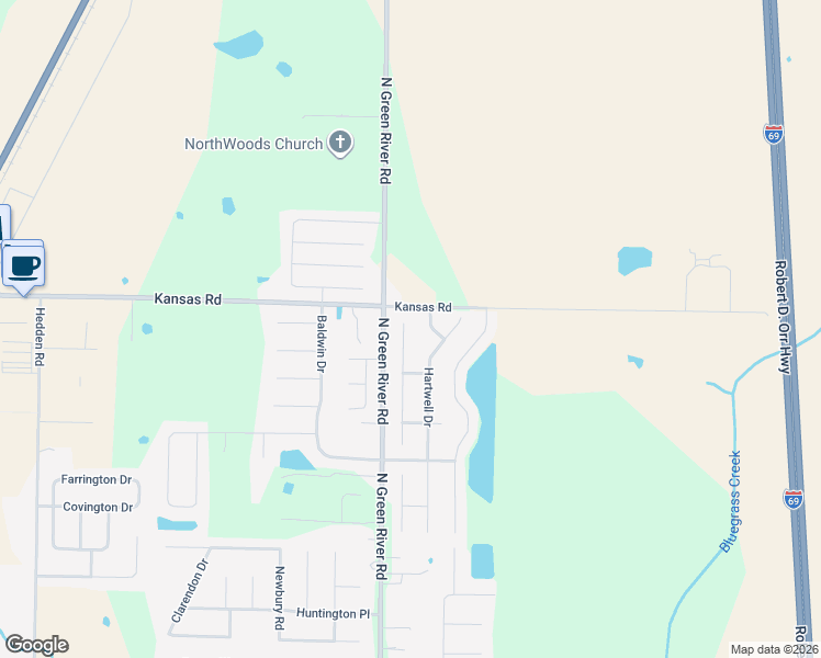 map of restaurants, bars, coffee shops, grocery stores, and more near 9319 Hedgewood Court in Evansville