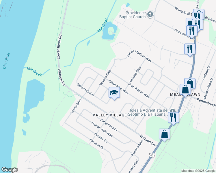 map of restaurants, bars, coffee shops, grocery stores, and more near 13407 Hopedale Way in Louisville
