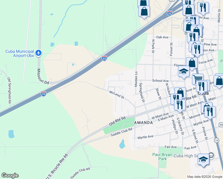 map of restaurants, bars, coffee shops, grocery stores, and more near 102 Allie Drive in Cuba