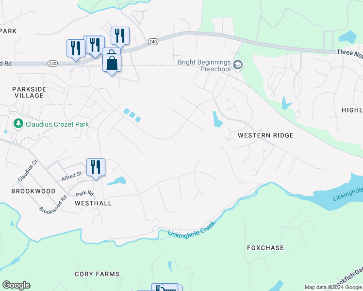 map of restaurants, bars, coffee shops, grocery stores, and more near 5425 Cardinal Crest Court in Crozet