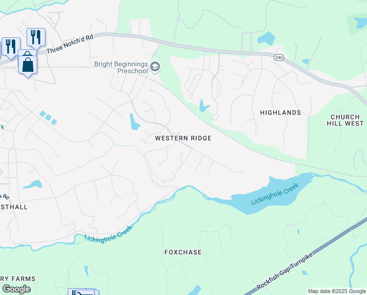 map of restaurants, bars, coffee shops, grocery stores, and more near 5007 Lake Tree Lane in Crozet