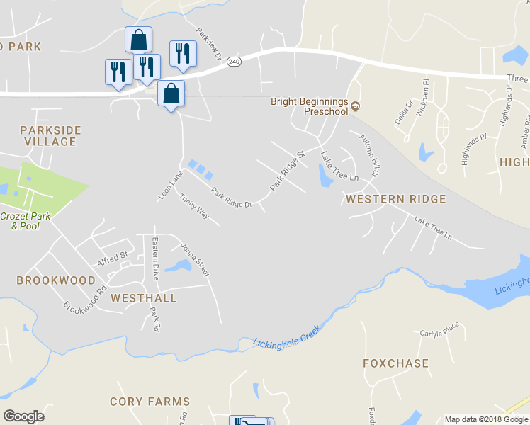 map of restaurants, bars, coffee shops, grocery stores, and more near 5424 Cardinal Crest Court in Crozet