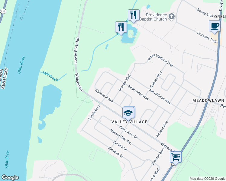 map of restaurants, bars, coffee shops, grocery stores, and more near 13310 Tennis Boulevard in Louisville