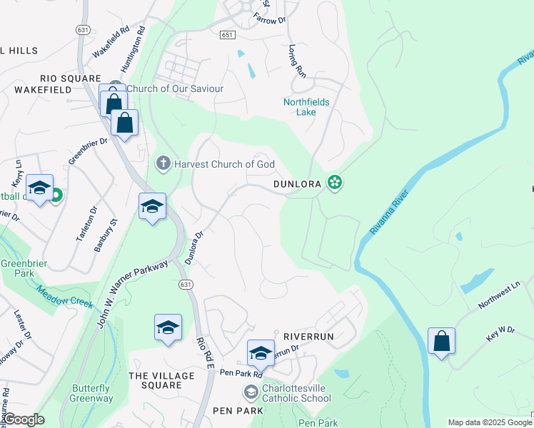 map of restaurants, bars, coffee shops, grocery stores, and more near 1315 Barclay Hill in Charlottesville