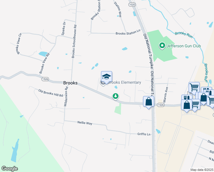 map of restaurants, bars, coffee shops, grocery stores, and more near 1430 Brooks Hill Road in Brooks
