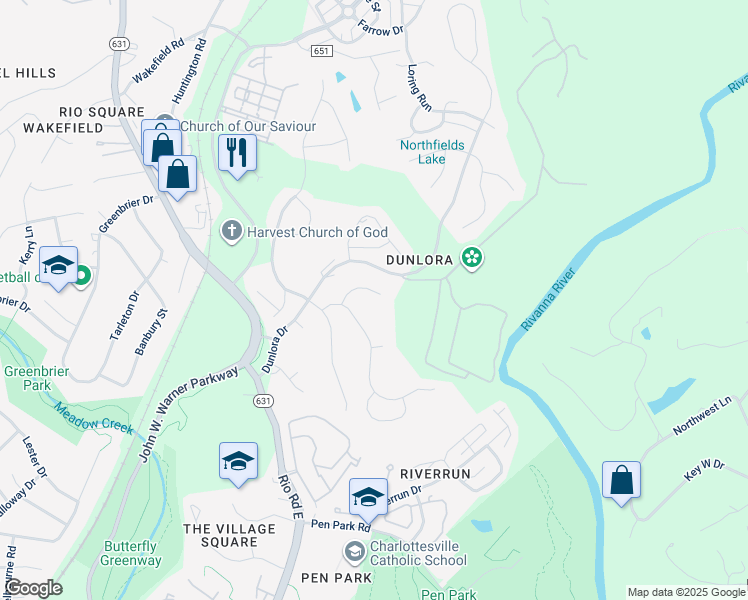 map of restaurants, bars, coffee shops, grocery stores, and more near 1315 Barclay Hill in Charlottesville