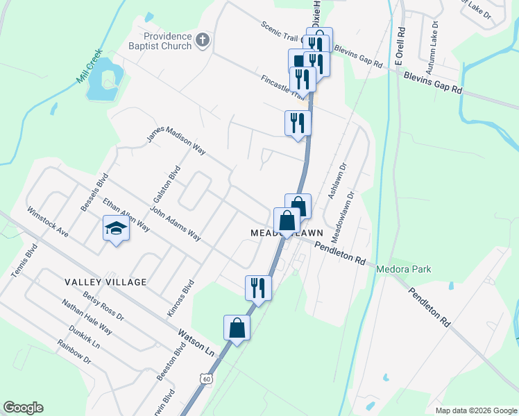 map of restaurants, bars, coffee shops, grocery stores, and more near 13316 Horncastle Way in Louisville