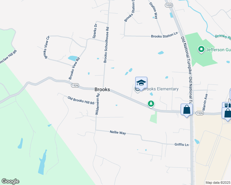 map of restaurants, bars, coffee shops, grocery stores, and more near 1430 Brooks Hill Road in Brooks