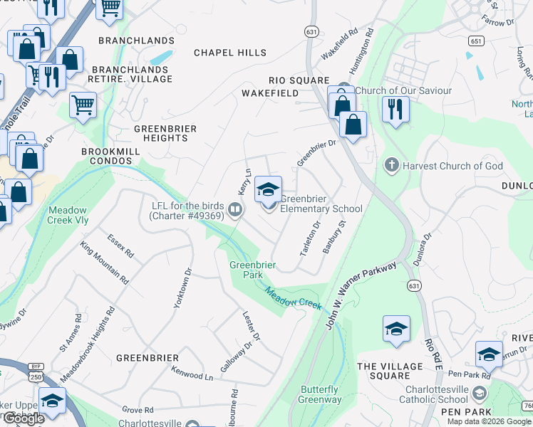 map of restaurants, bars, coffee shops, grocery stores, and more near in Charlottesville
