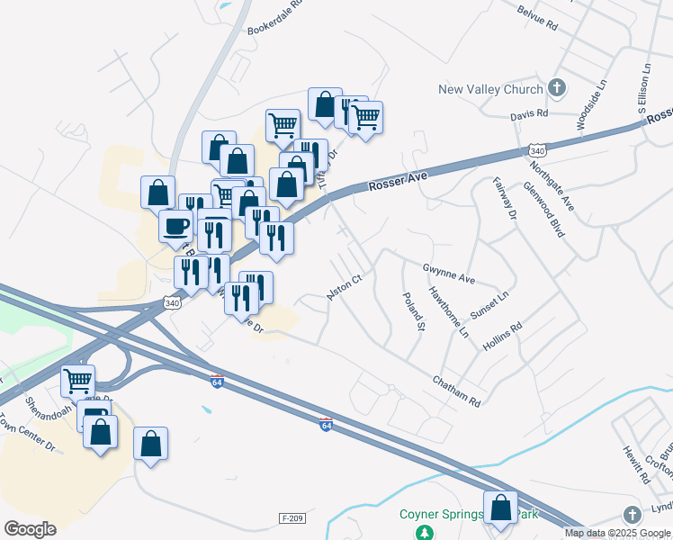 map of restaurants, bars, coffee shops, grocery stores, and more near 142 Brandon Ladd Circle in Waynesboro