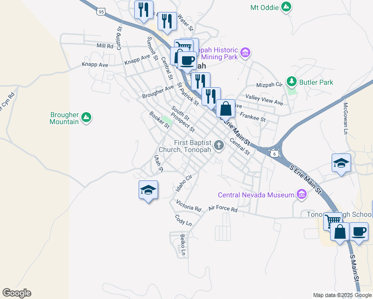 map of restaurants, bars, coffee shops, grocery stores, and more near Ellis Street in Tonopah