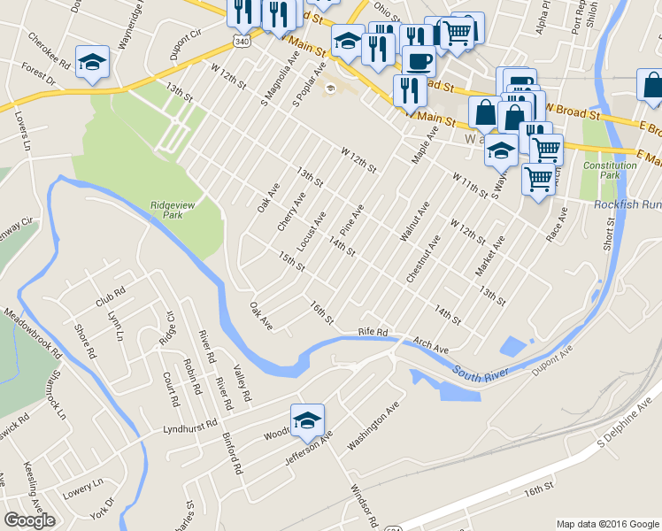 map of restaurants, bars, coffee shops, grocery stores, and more near 644 Pine Avenue in Waynesboro