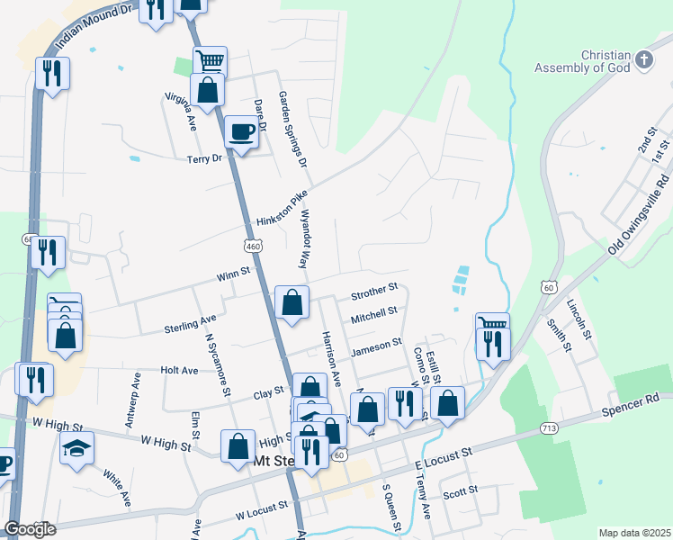 map of restaurants, bars, coffee shops, grocery stores, and more near 410 Nevada Avenue in Mount Sterling