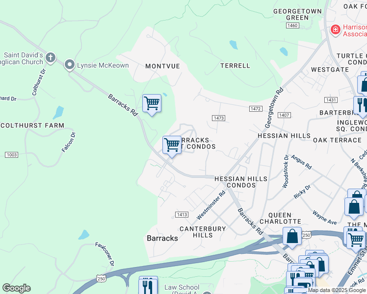 map of restaurants, bars, coffee shops, grocery stores, and more near 825 Runnel Court in Charlottesville