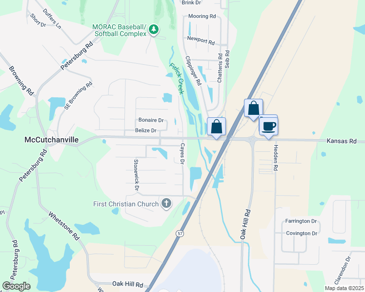 map of restaurants, bars, coffee shops, grocery stores, and more near 9411 Cayes Drive in Evansville