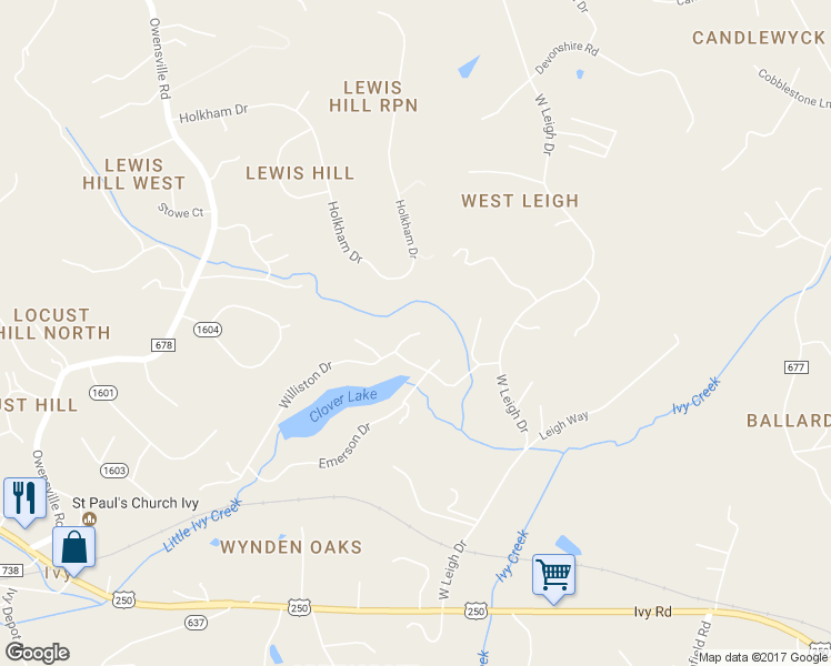 map of restaurants, bars, coffee shops, grocery stores, and more near 2386 Williston Drive in Charlottesville