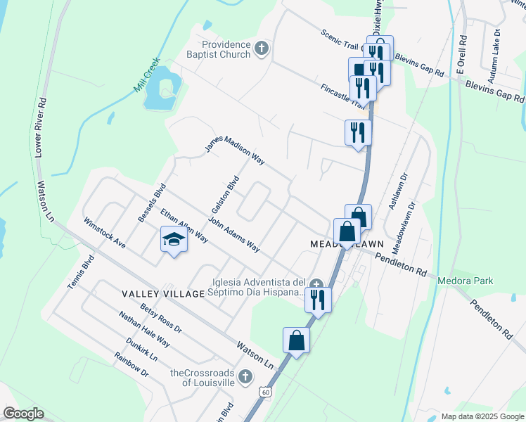 map of restaurants, bars, coffee shops, grocery stores, and more near 13303 Forge Circle in Louisville