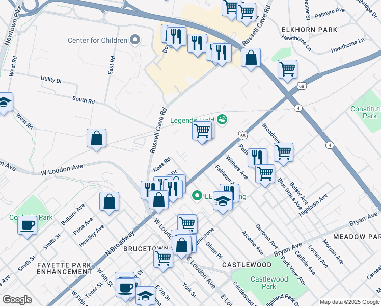 map of restaurants, bars, coffee shops, grocery stores, and more near 225 Twelfth Street in Lexington