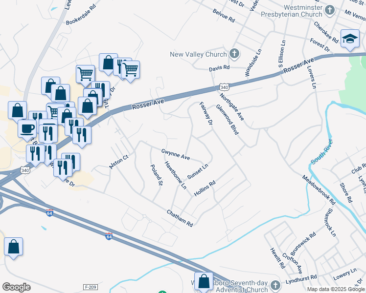 map of restaurants, bars, coffee shops, grocery stores, and more near 810 Fairway Dr in Waynesboro