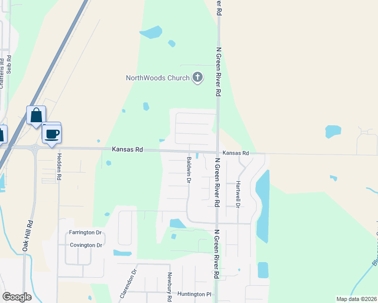 map of restaurants, bars, coffee shops, grocery stores, and more near 4466 Kansas Road in Evansville