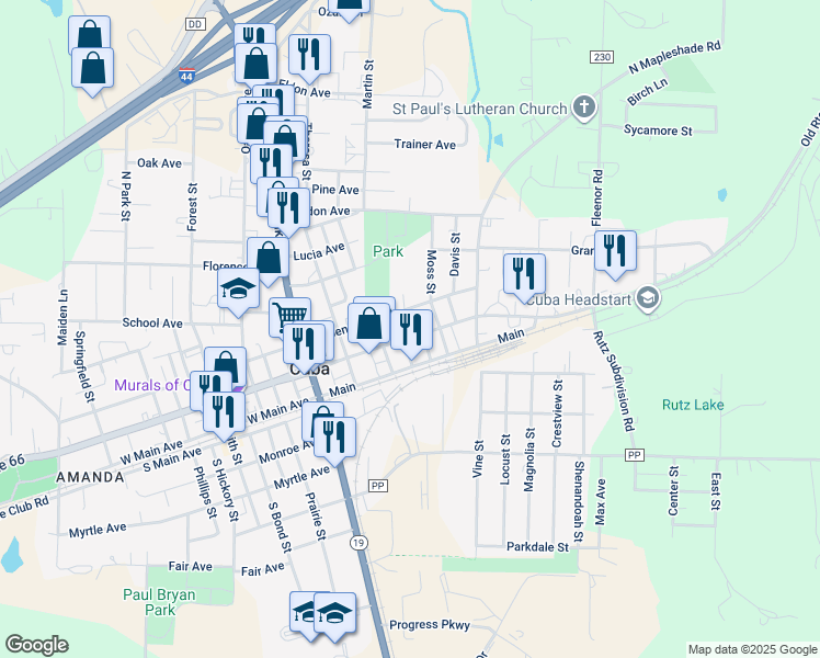 map of restaurants, bars, coffee shops, grocery stores, and more near 501 East Washington Street in Cuba