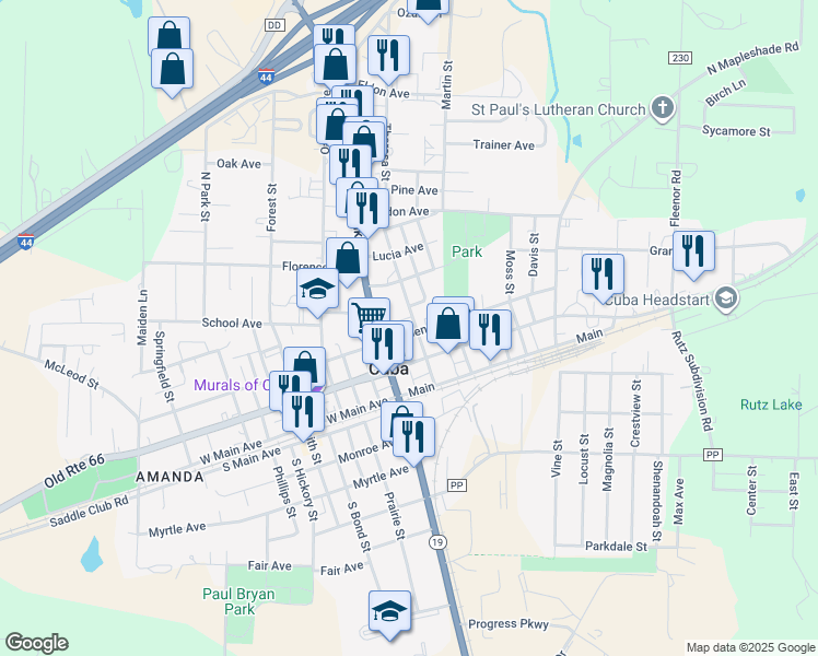 map of restaurants, bars, coffee shops, grocery stores, and more near 203 East Spencer Avenue in Cuba